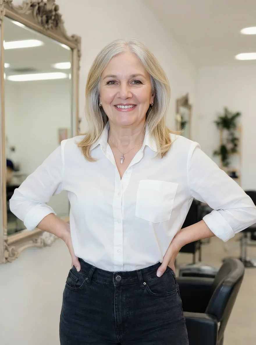Silvery White Long Straight Layers Without Bangs